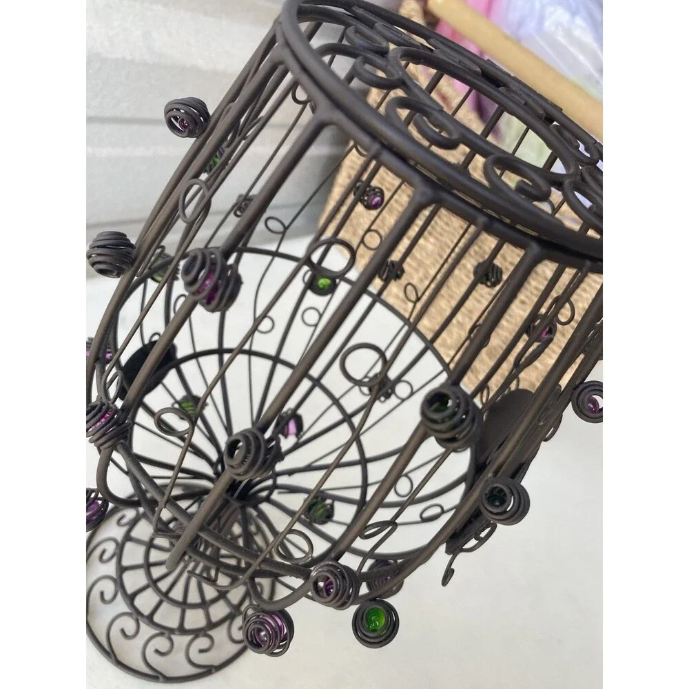 Epic Products Wine Glass Cork Cage Holder Metal Wire Purple Green Beads